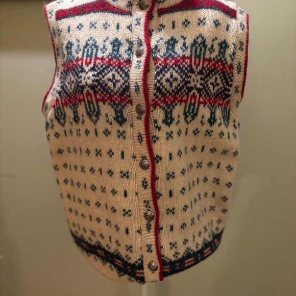 Vintage L.L. Bean Men's Sweater Vest Nordic Print Wool Blend Made in USA Size L - Picture 1 of 8